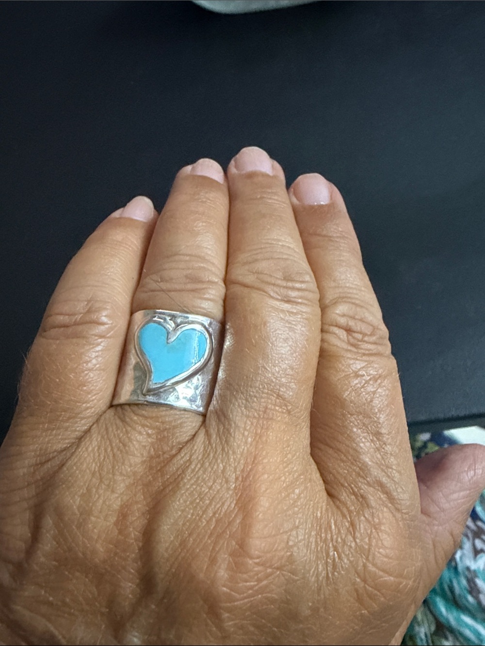 Sterling Silver Heart Accent Ring with Turquoise Inlay - Women Jewelry